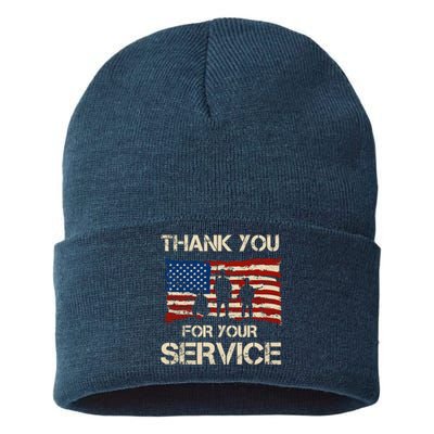 Thank You For Your Service Veterans Day Vintage USA Sustainable Knit Beanie