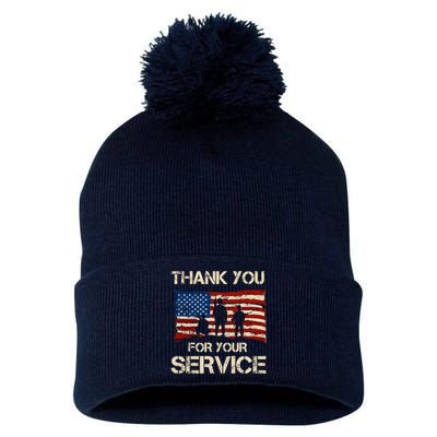 Thank You For Your Service Veterans Day Vintage USA Pom Pom 12in Knit Beanie