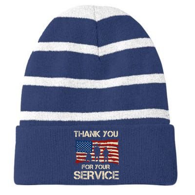 Thank You For Your Service Veterans Day Vintage USA Striped Beanie with Solid Band