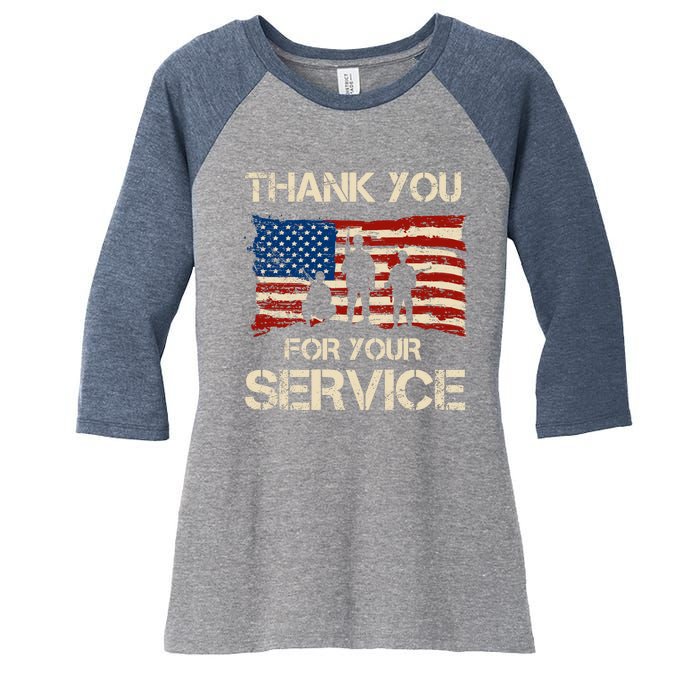 Thank You For Your Service Veterans Day Vintage USA Women's Tri-Blend 3/4-Sleeve Raglan Shirt