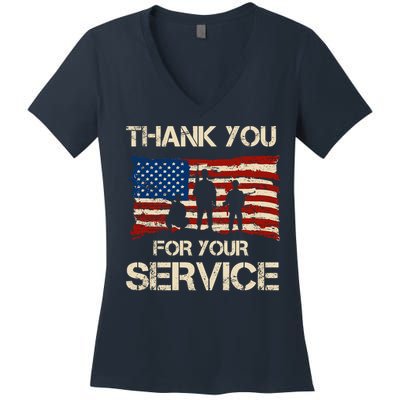Thank You For Your Service Veterans Day Vintage USA Women's V-Neck T-Shirt