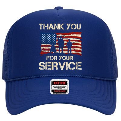 Thank You For Your Service Veterans Day Vintage USA High Crown Mesh Back Trucker Hat