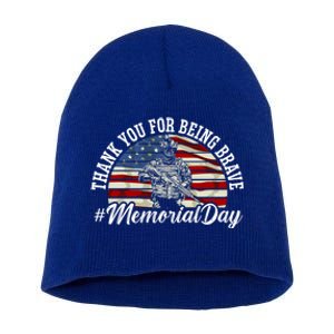 Thank You For Being Brave American Flag Memorial Day Gift Short Acrylic Beanie