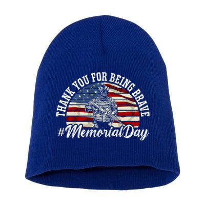 Thank You For Being Brave American Flag Memorial Day Gift Short Acrylic Beanie