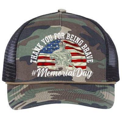 Thank You For Being Brave American Flag Memorial Day Gift Retro Rope Trucker Hat Cap