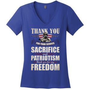 Thank You For Your Service Sacrifice Memorial Veterans Day Gift Women's V-Neck T-Shirt