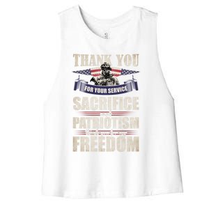 Thank You For Your Service Sacrifice Memorial Veterans Day Gift Women's Racerback Cropped Tank