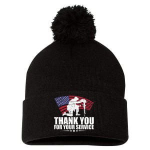 Thank You For Your Service Veteran Day Pom Pom 12in Knit Beanie