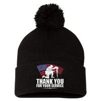 Thank You For Your Service Veteran Day Pom Pom 12in Knit Beanie