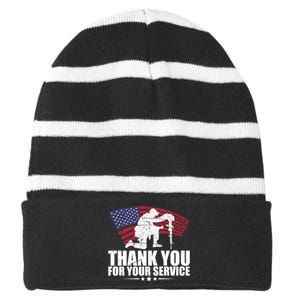 Thank You For Your Service Veteran Day Striped Beanie with Solid Band