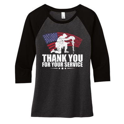 Thank You For Your Service Veteran Day Women's Tri-Blend 3/4-Sleeve Raglan Shirt