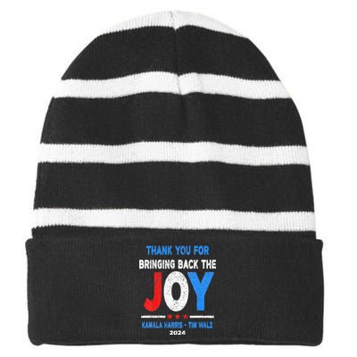 Thank You For Bringing Back The Joy Kamala Harris Tim Walz Striped Beanie with Solid Band