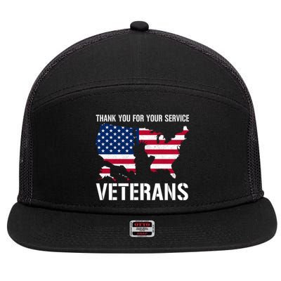 Thank You For Your Service Veterans Gift Veteran Day Gift 7 Panel Mesh Trucker Snapback Hat