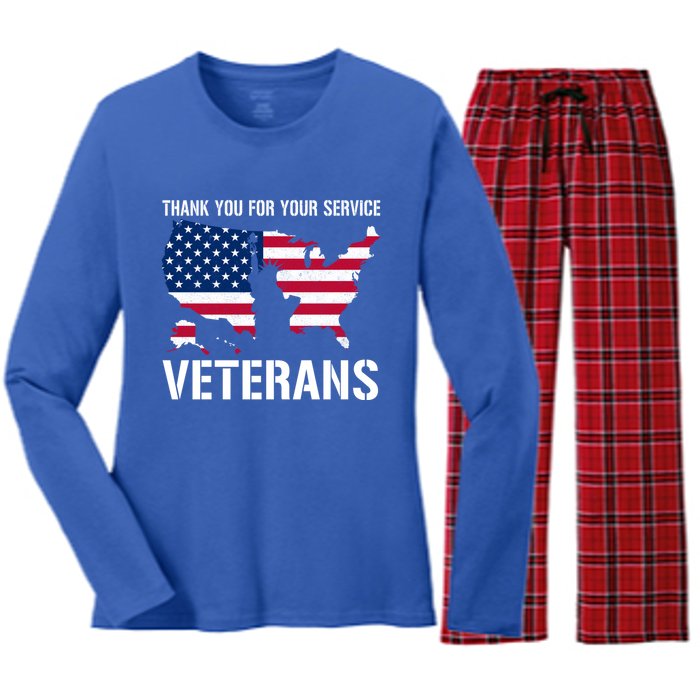 Thank You For Your Service Veterans Gift Veteran Day Gift Women's Long Sleeve Flannel Pajama Set 