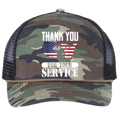 Thank You For Your Service Patriotic Veterans Day Retro Rope Trucker Hat Cap