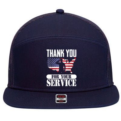 Thank You For Your Service Patriotic Veterans Day 7 Panel Mesh Trucker Snapback Hat