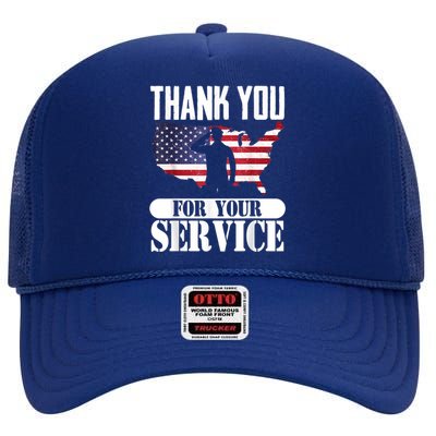 Thank You For Your Service Patriotic Veterans Day High Crown Mesh Back Trucker Hat