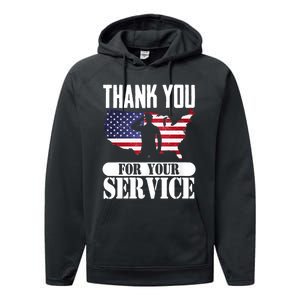 Thank You For Your Service Patriotic Veterans Day Performance Fleece Hoodie