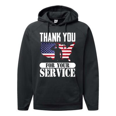 Thank You For Your Service Patriotic Veterans Day Performance Fleece Hoodie