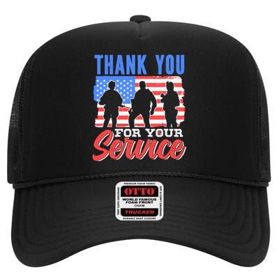 Thank You For Your Service Veteran Memorial Day Military High Crown Mesh Back Trucker Hat