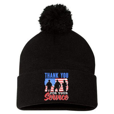 Thank You For Your Service Veteran Memorial Day Military Pom Pom 12in Knit Beanie