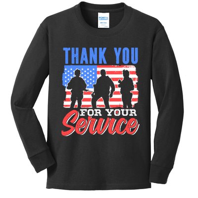 Thank You For Your Service Veteran Memorial Day Military Kids Long Sleeve Shirt