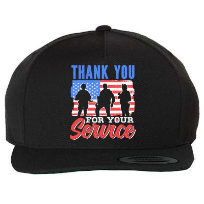 Thank You For Your Service Veteran Memorial Day Military Wool Snapback Cap