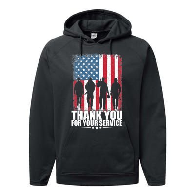 Thank You For Your Service Veteran Day Gift Performance Fleece Hoodie