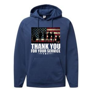 Thank You For Your Service Veteran Day Gift Performance Fleece Hoodie