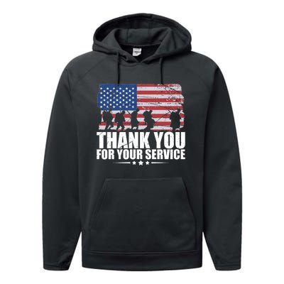 Thank You For Your Service Veteran Day Gift Performance Fleece Hoodie