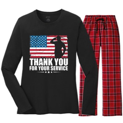 Thank You For Your Service Veteran Day Gift Women's Long Sleeve Flannel Pajama Set 