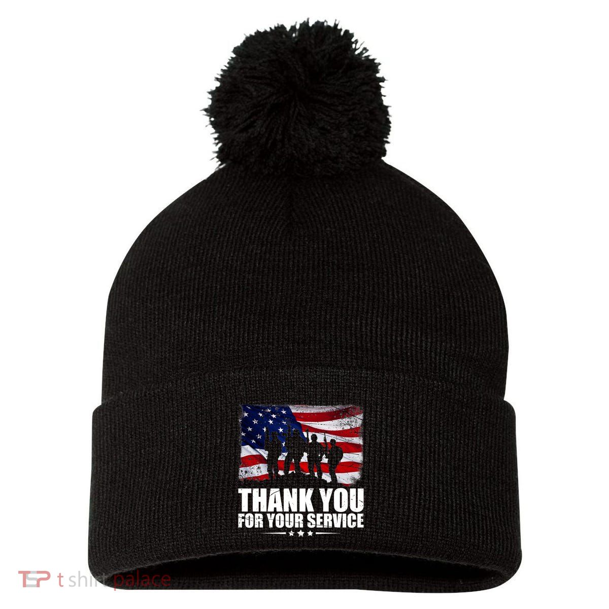 Thank You For Your Service Veteran Day Gift Pom Pom 12in Knit Beanie