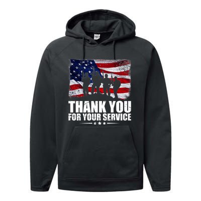 Thank You For Your Service Veteran Day Gift Performance Fleece Hoodie