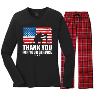 Thank You For Your Service Veteran Day Gift Women's Long Sleeve Flannel Pajama Set 