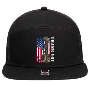 Thank You For Your Service Memorial Day USA American Flag 7 Panel Mesh Trucker Snapback Hat