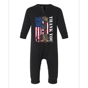 Thank You For Your Service Memorial Day USA American Flag Infant Fleece One Piece