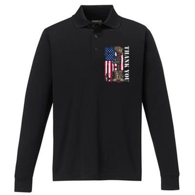 Thank You For Your Service Memorial Day USA American Flag Performance Long Sleeve Polo