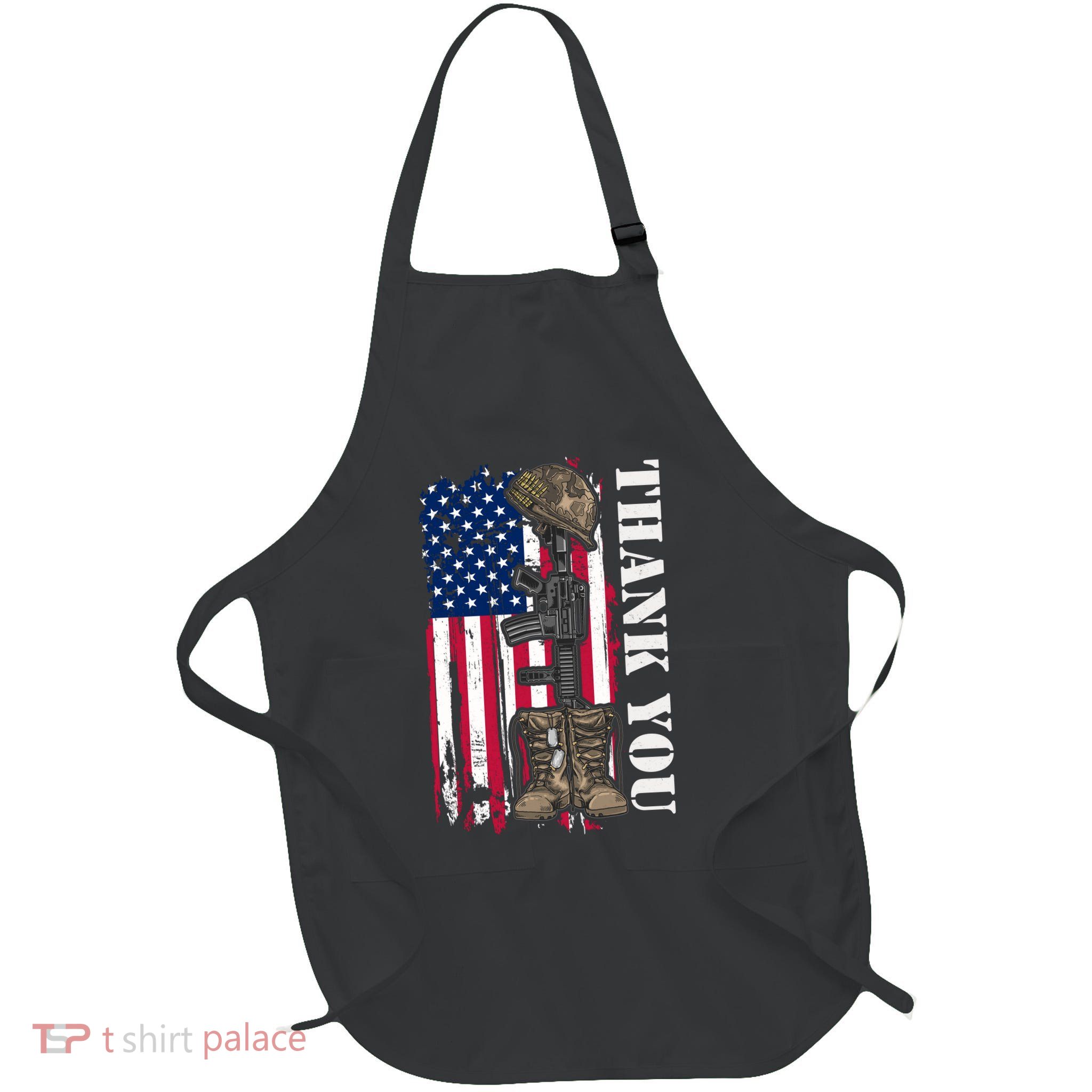 Thank You For Your Service Memorial Day USA American Flag Full-Length Apron With Pockets