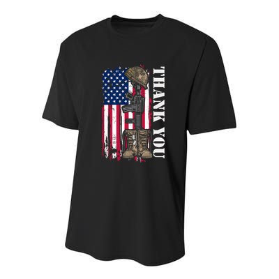 Thank You For Your Service Memorial Day USA American Flag Youth Performance Sprint T-Shirt