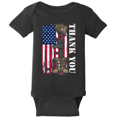 Thank You For Your Service Memorial Day USA American Flag Baby Bodysuit