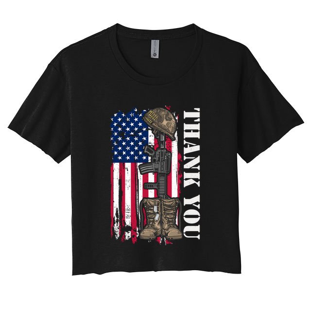 Thank You For Your Service Memorial Day USA American Flag Crop Top