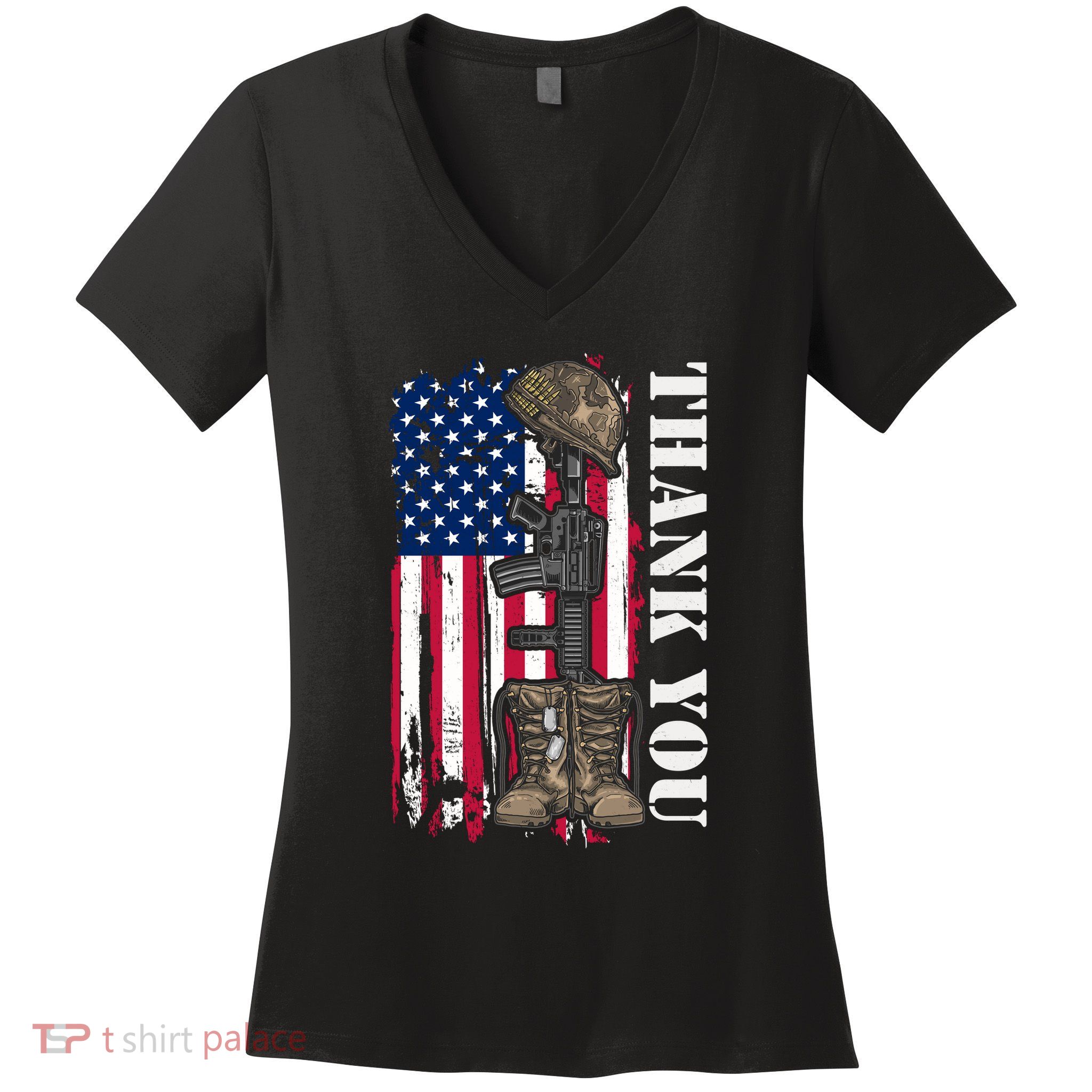 Thank You For Your Service Memorial Day USA American Flag Women's V-Neck T-Shirt