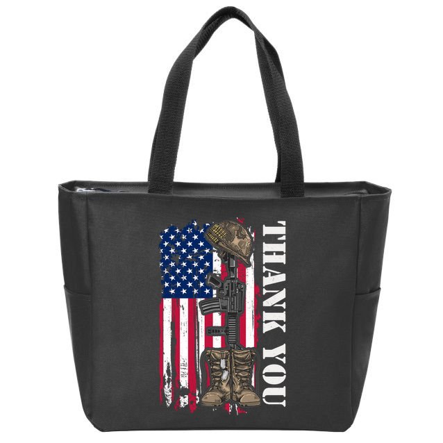 Thank You For Your Service Memorial Day USA American Flag Zip Tote Bag