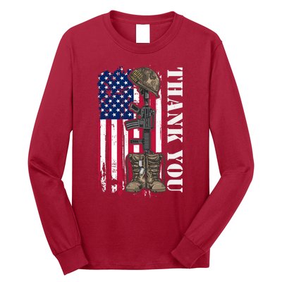 Thank You For Your Service Memorial Day USA American Flag Long Sleeve Shirt