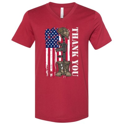 Thank You For Your Service Memorial Day USA American Flag V-Neck T-Shirt