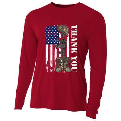 Thank You For Your Service Memorial Day USA American Flag Cooling Performance Long Sleeve Crew