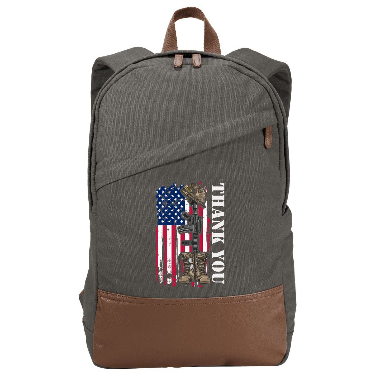 Thank You For Your Service Memorial Day USA American Flag Cotton Canvas Backpack