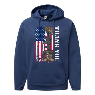 Thank You For Your Service Memorial Day USA American Flag Performance Fleece Hoodie