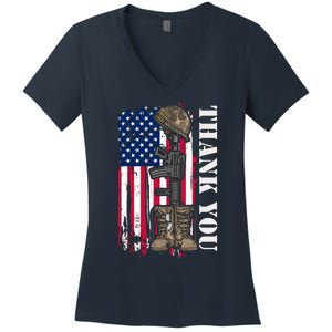 Thank You For Your Service Memorial Day USA American Flag Women's V-Neck T-Shirt