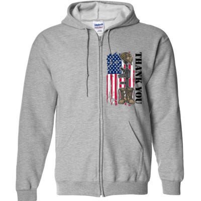 Thank You For Your Service Memorial Day USA American Flag Full Zip Hoodie